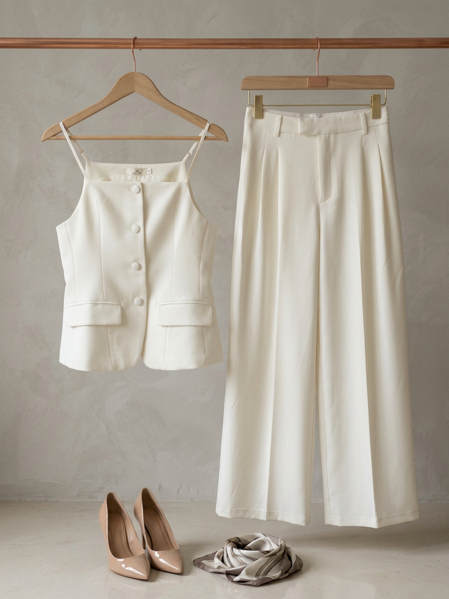 Completo Aurora gilet e pantalone bianco - Atelier Vita