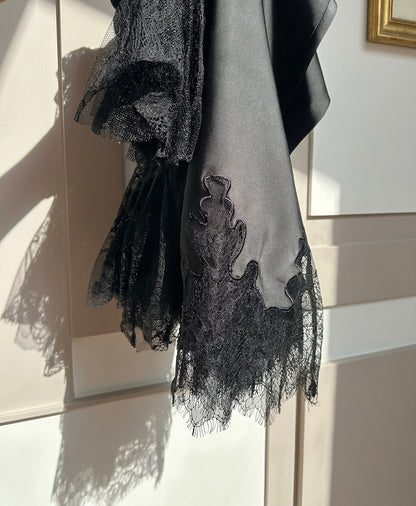 Gonna Ombra longuette in raso nero - Atelier Vita