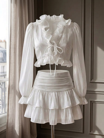 Completo Bohème bianco, blusa e gonna a balze - Atelier Vita